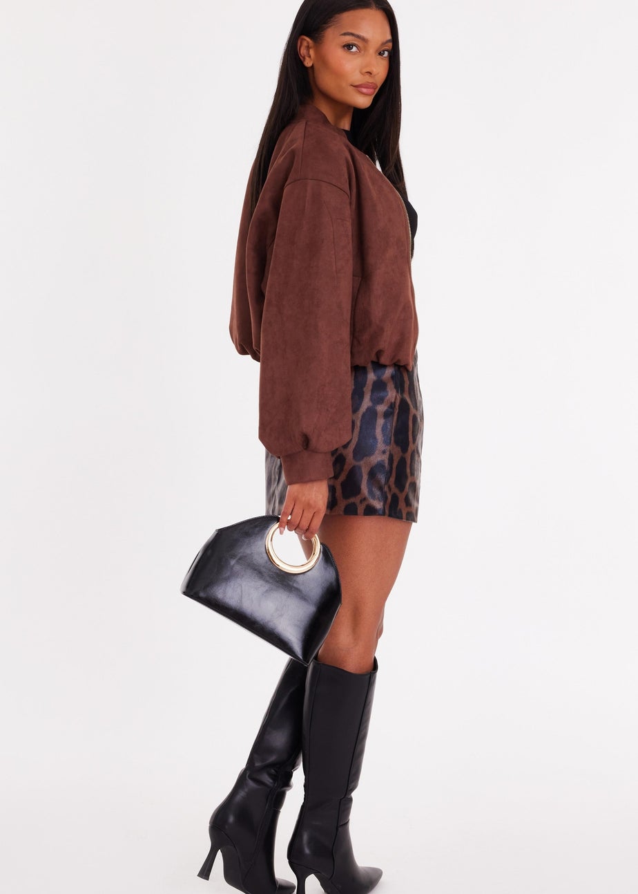 Quiz Brown Faux Suede Bomber Jacket