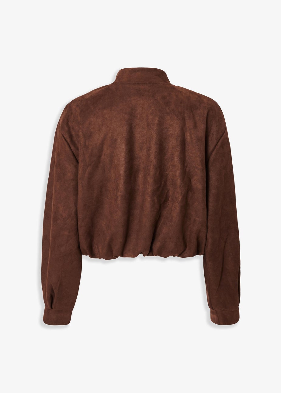 Quiz Brown Faux Suede Bomber Jacket