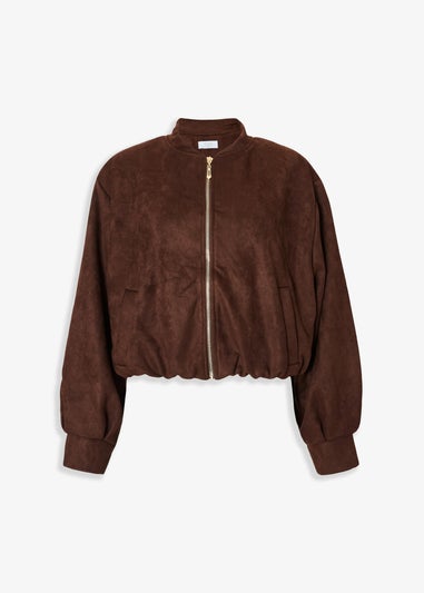 Quiz Brown Faux Suede Bomber Jacket