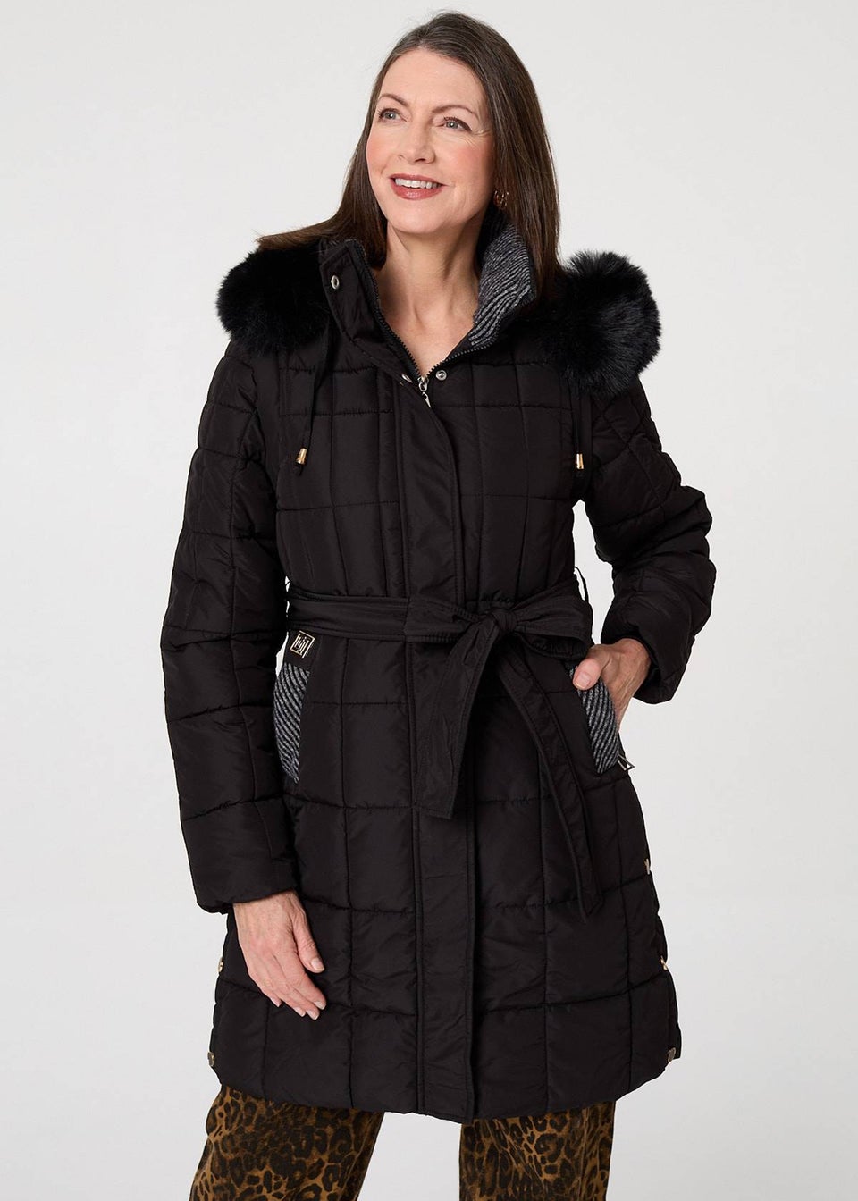 Izabel London Black Faux Fur Hood Textured Puffer Jacket