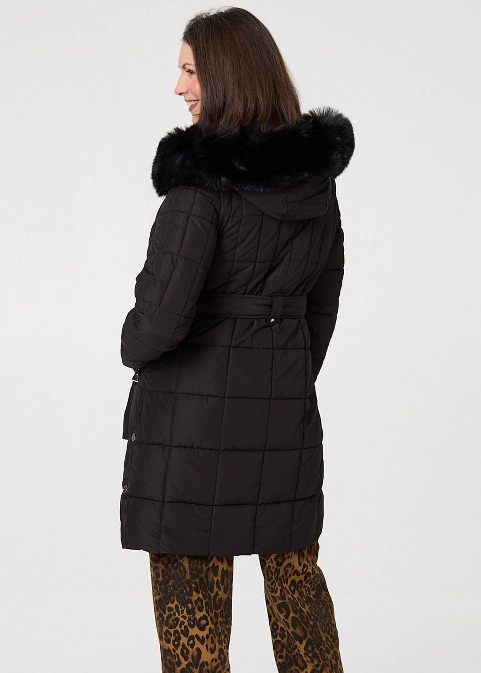 Izabel London Black Faux Fur Hood Textured Puffer Jacket