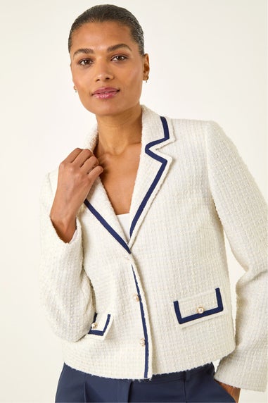 Roman Ivory Boucle Contrast Tape Jacket