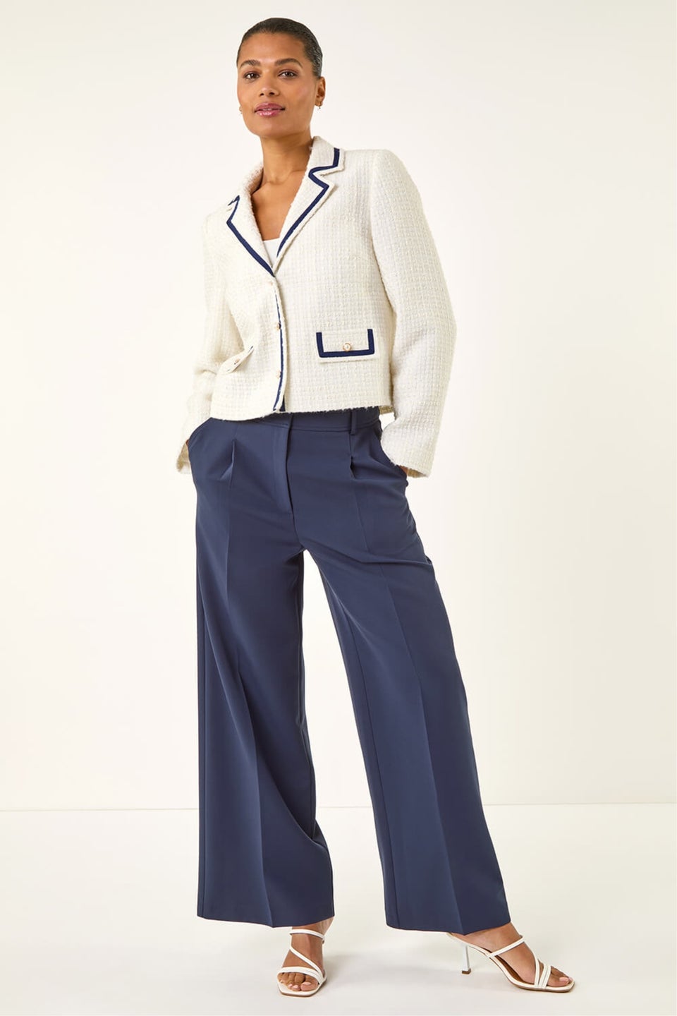 Roman Ivory Boucle Contrast Tape Jacket