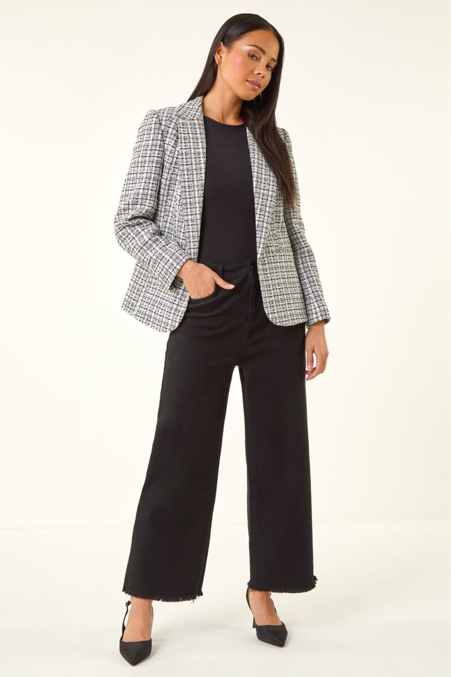 Roman White Petite Boucle Revere Collar Blazer