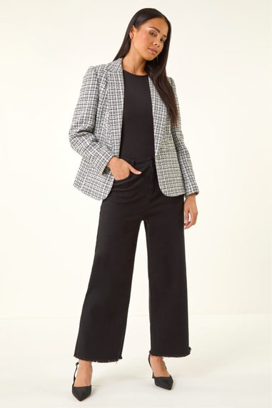 Roman White Petite Boucle Revere Collar Blazer