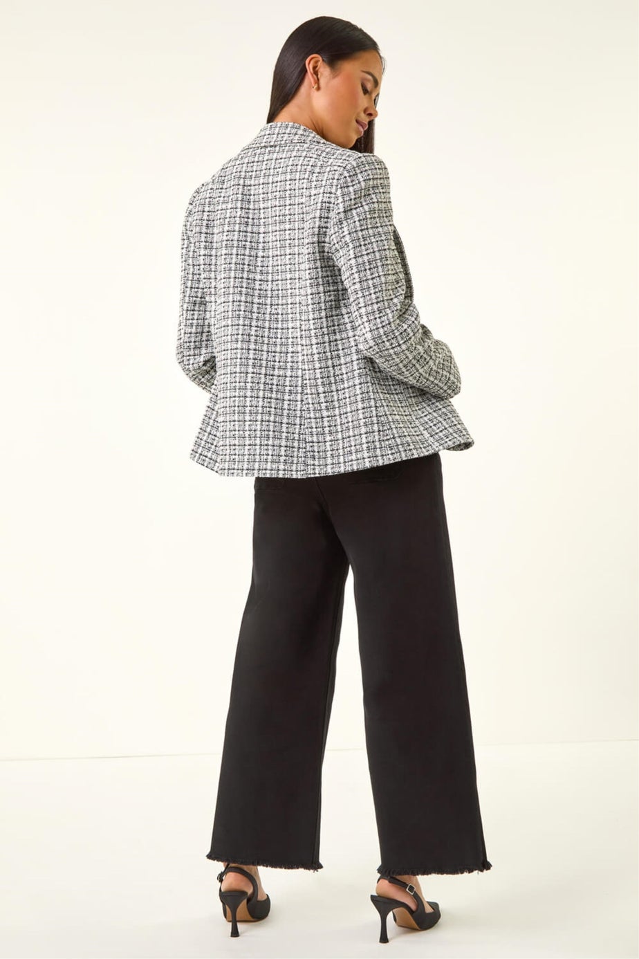 Roman White Petite Boucle Revere Collar Blazer