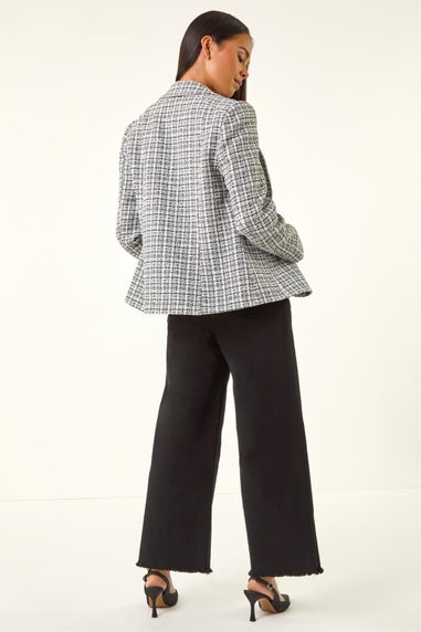 Roman White Petite Boucle Revere Collar Blazer