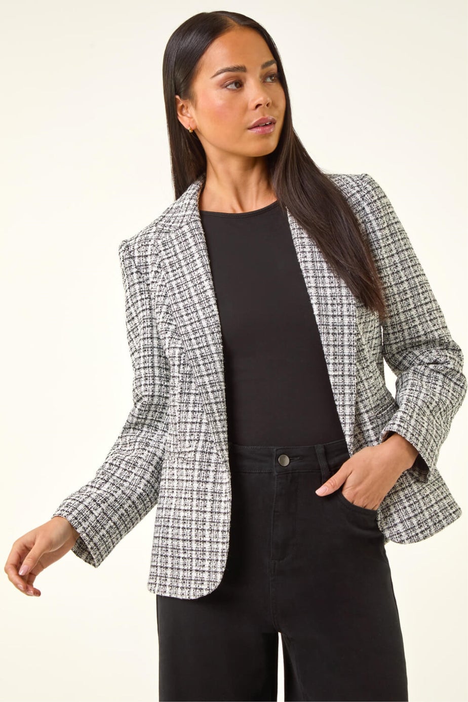 Roman White Petite Boucle Revere Collar Blazer