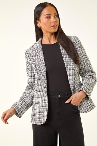 Roman White Petite Boucle Revere Collar Blazer