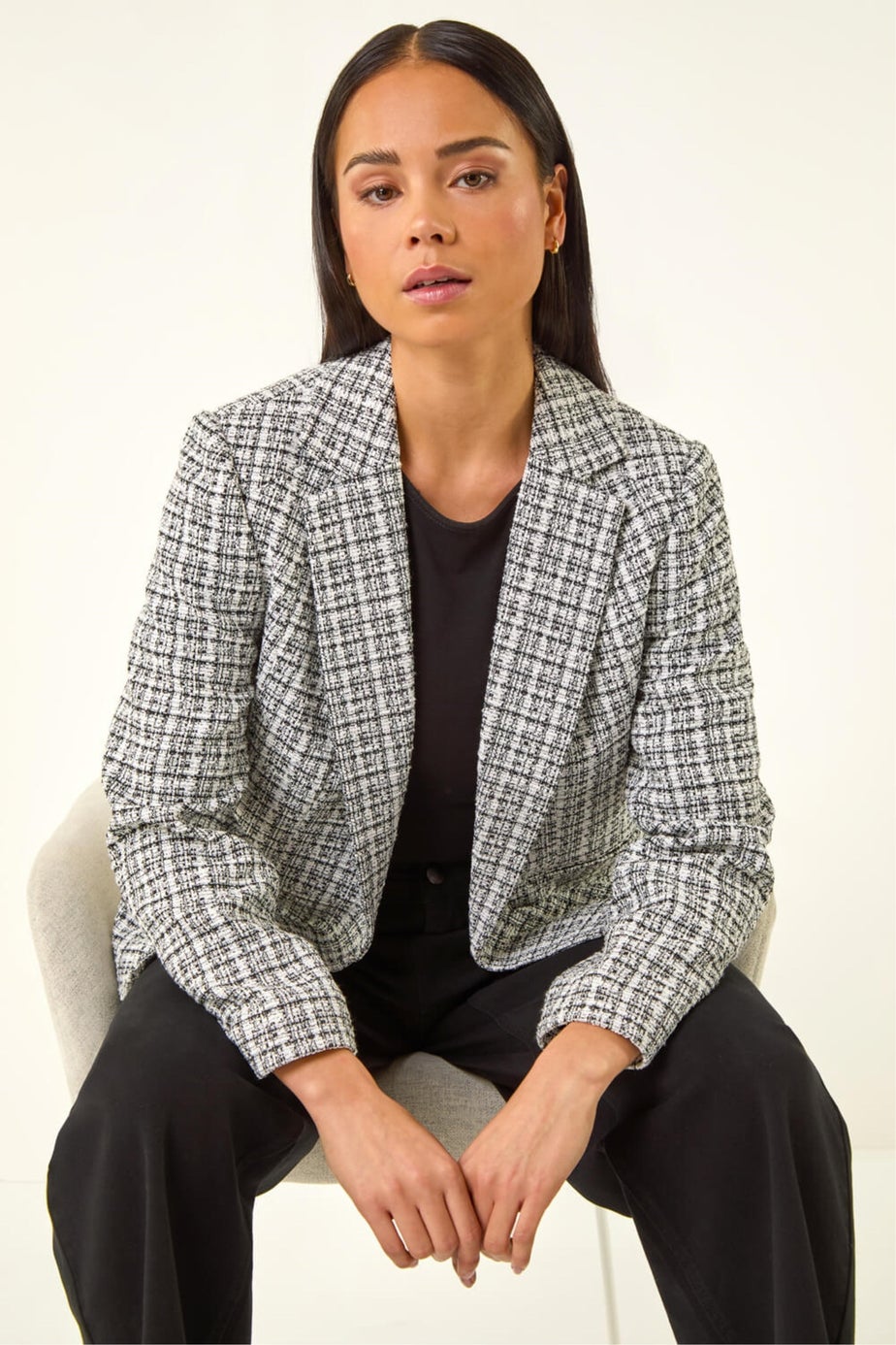 Roman White Petite Boucle Revere Collar Blazer