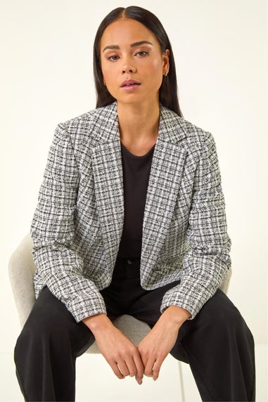Roman White Petite Boucle Revere Collar Blazer
