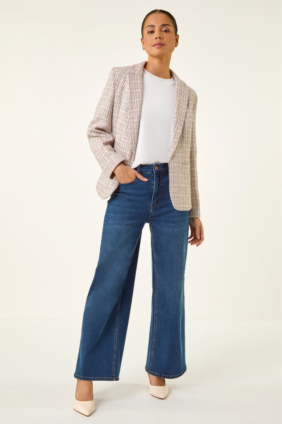 Roman Light Pink Petite Boucle Revere Collar Blazer