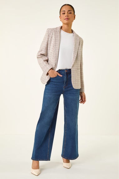 Roman Light Pink Petite Boucle Revere Collar Blazer