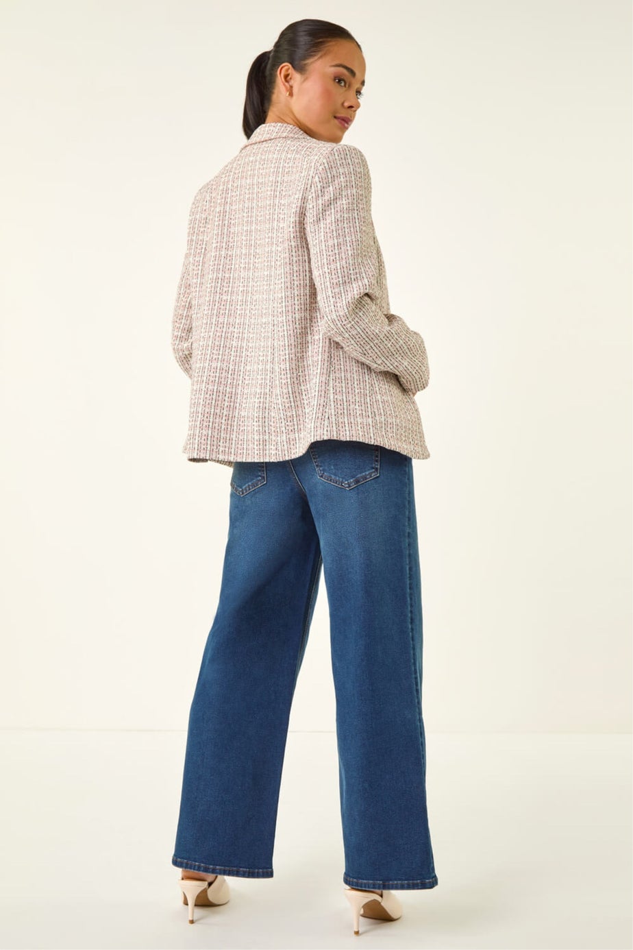 Roman Light Pink Petite Boucle Revere Collar Blazer