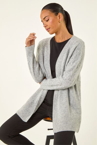 Roman Grey Petie Contrast Cable Knit Cardigan