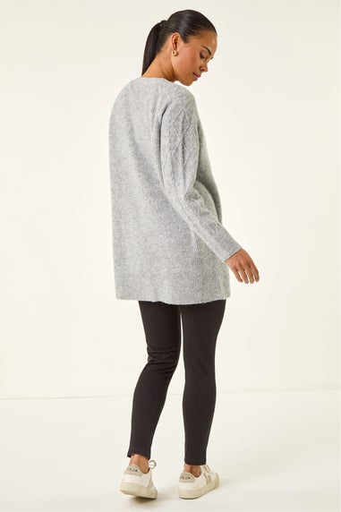 Roman Grey Petie Contrast Cable Knit Cardigan