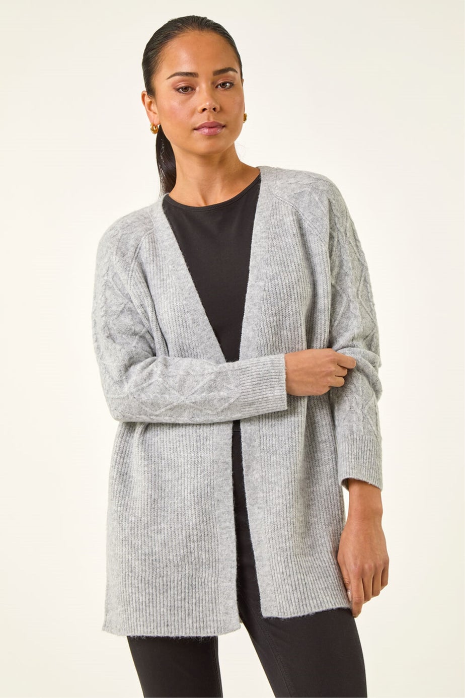 Roman Grey Petie Contrast Cable Knit Cardigan
