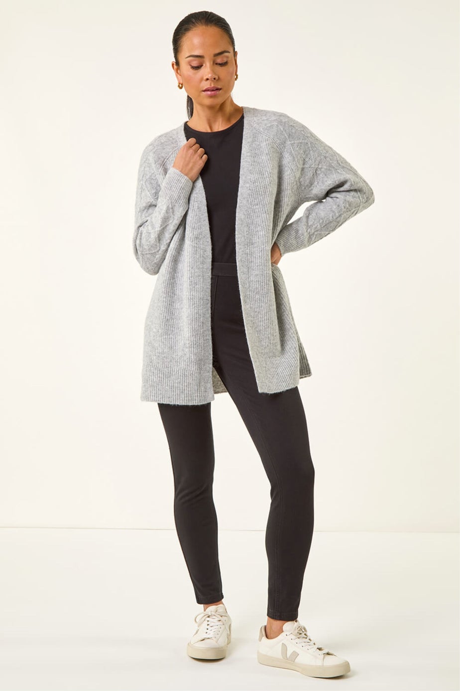 Roman Grey Petie Contrast Cable Knit Cardigan