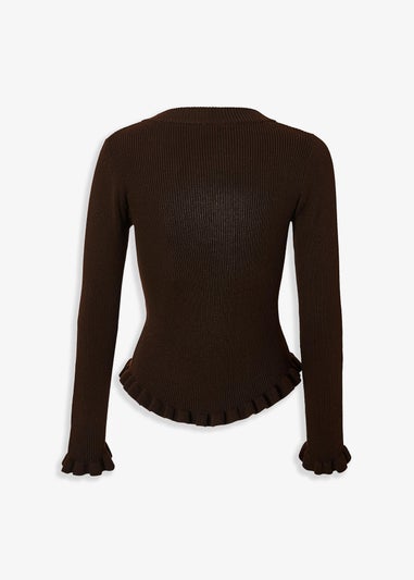 Quiz Brown Frill Hem Cardigan