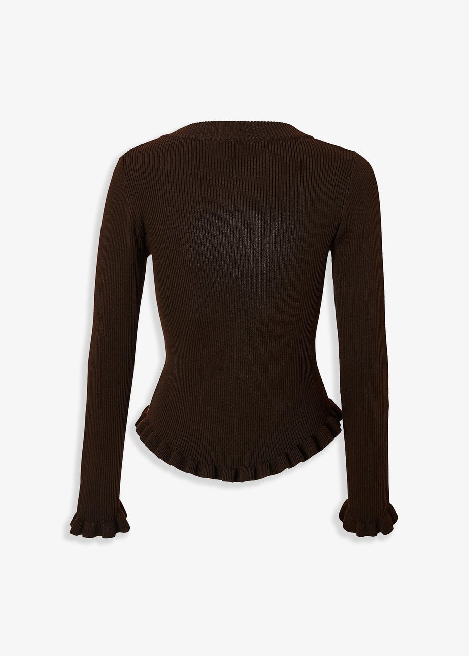 Quiz Brown Frill Hem Cardigan