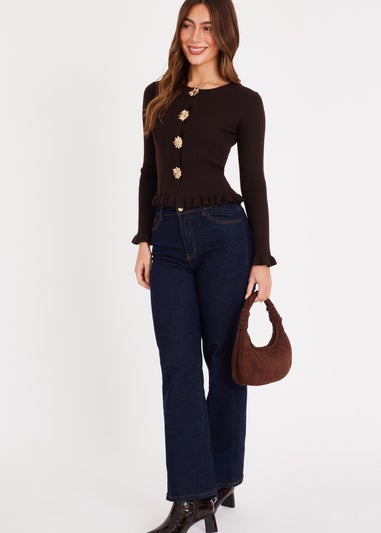 Quiz Brown Frill Hem Cardigan