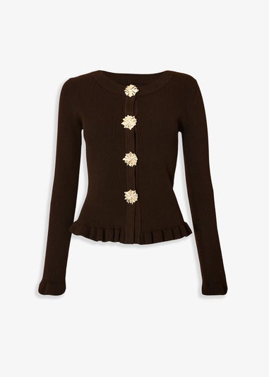 Quiz Brown Frill Hem Cardigan