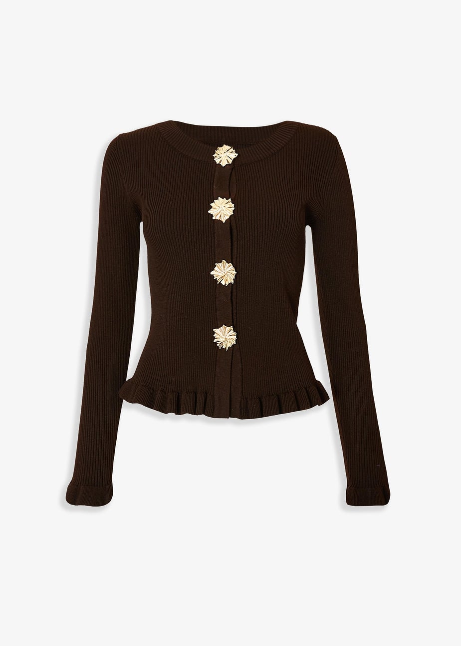 Quiz Brown Frill Hem Cardigan