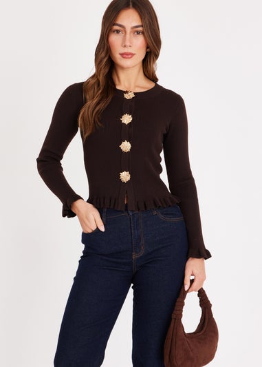 Quiz Brown Frill Hem Cardigan