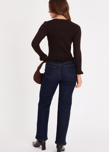 Quiz Brown Frill Hem Cardigan