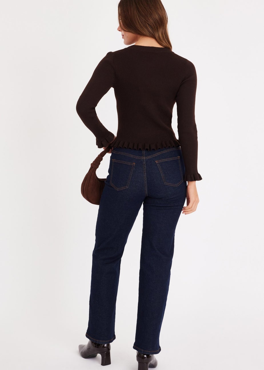 Quiz Brown Frill Hem Cardigan