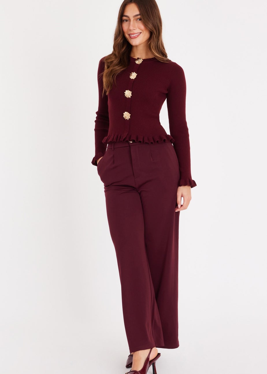 Quiz Burgundy Frill Hem Cardigan