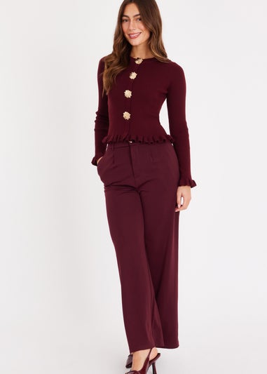 Quiz Burgundy Frill Hem Cardigan