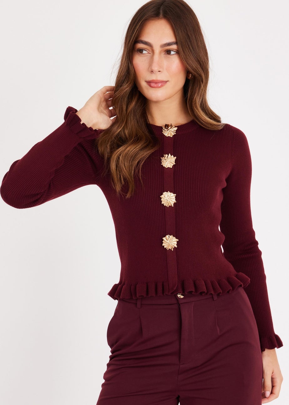 Quiz Burgundy Frill Hem Cardigan
