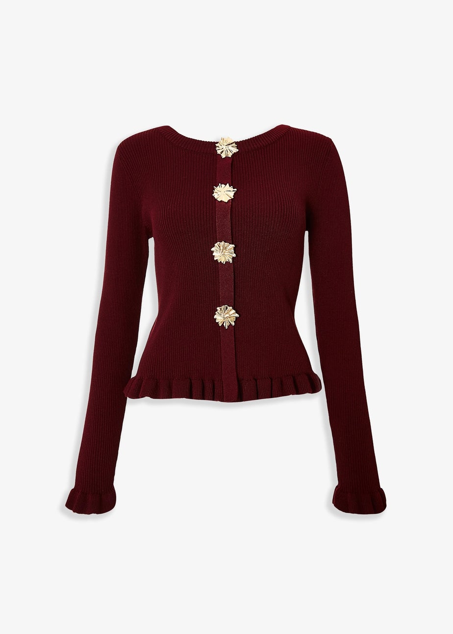 Quiz Burgundy Frill Hem Cardigan