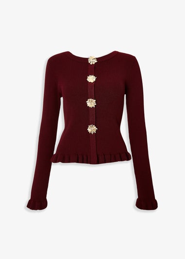 Quiz Burgundy Frill Hem Cardigan