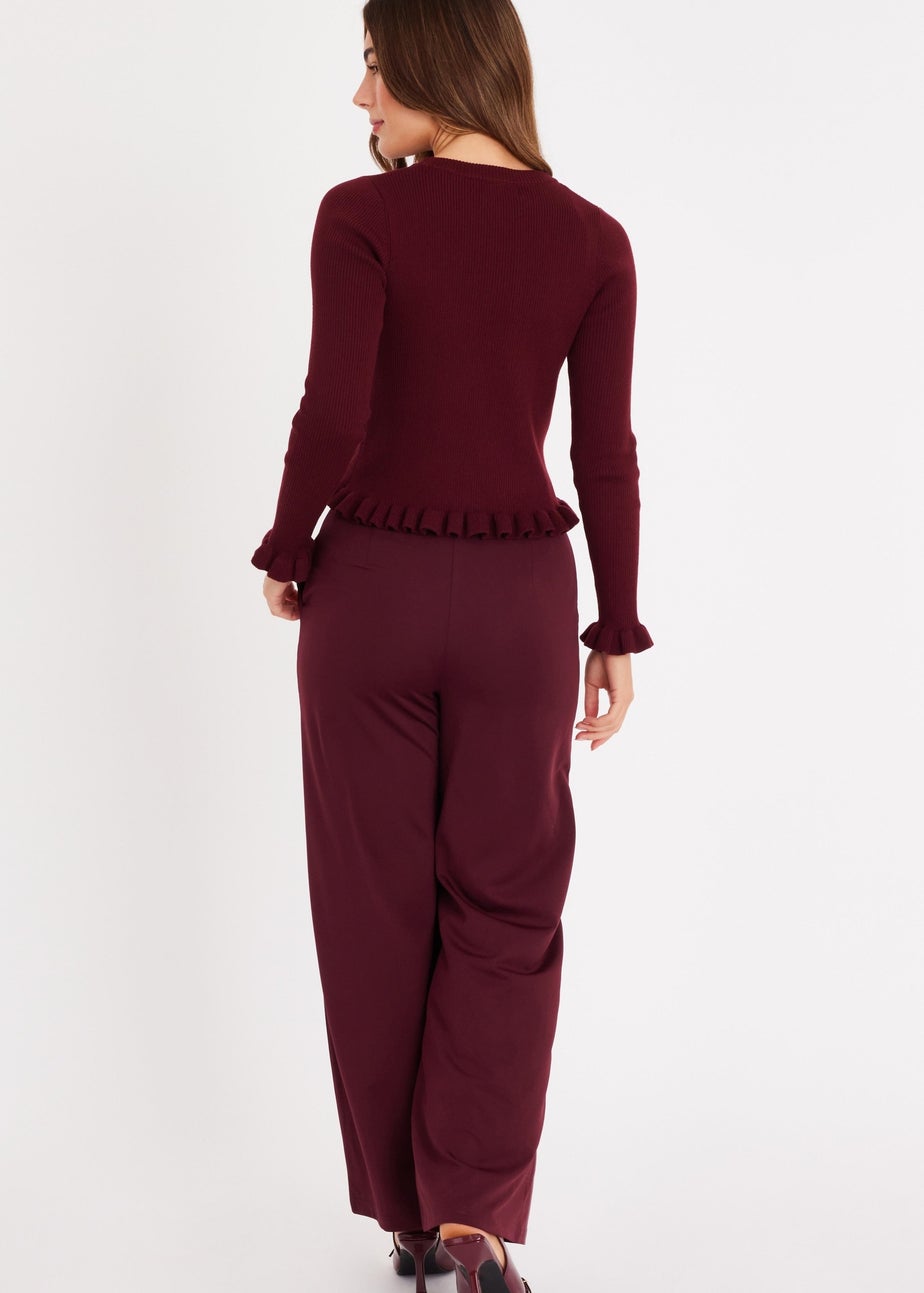 Quiz Burgundy Frill Hem Cardigan