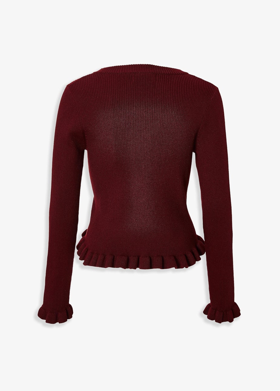 Quiz Burgundy Frill Hem Cardigan