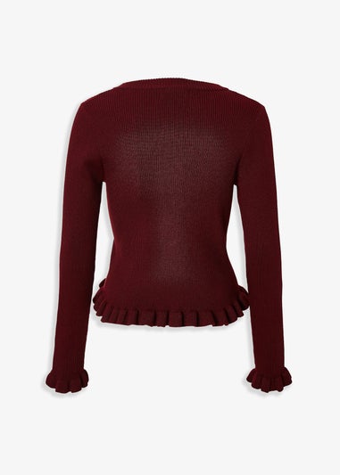Quiz Burgundy Frill Hem Cardigan