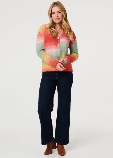 Izabel London Red Striped Long Sleeve Textured Cardigan