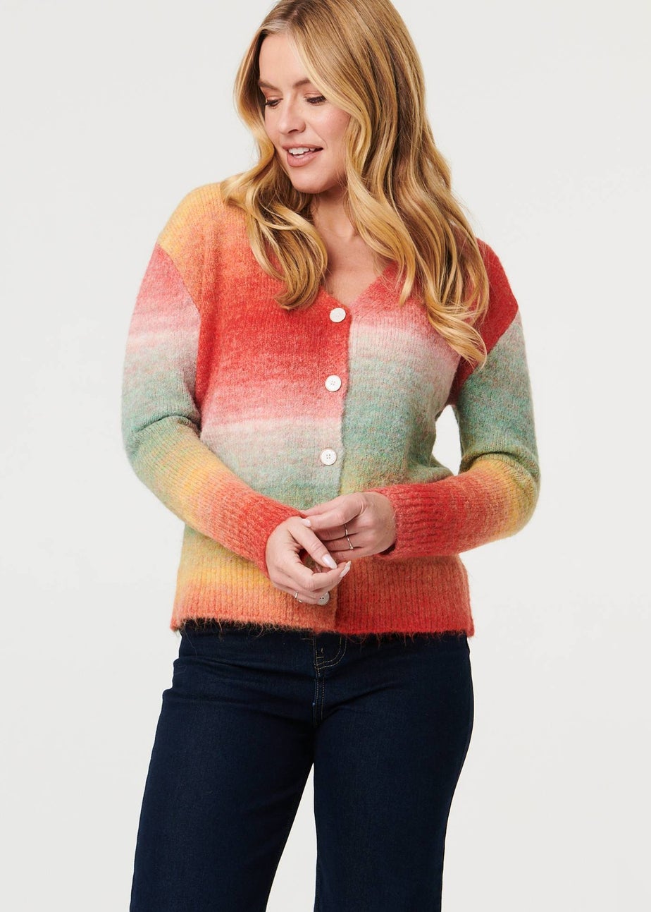 Izabel London Red Striped Long Sleeve Textured Cardigan