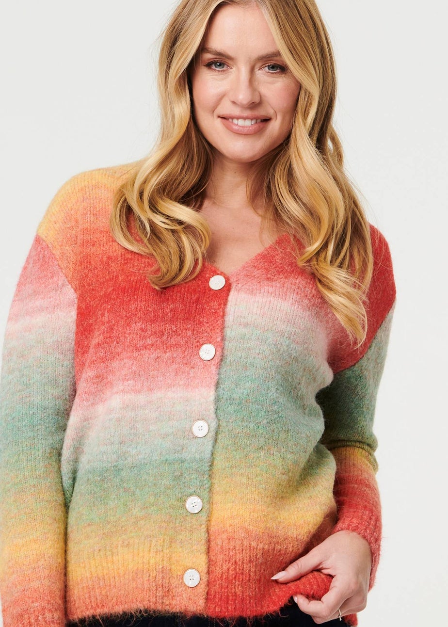 Izabel London Red Striped Long Sleeve Textured Cardigan