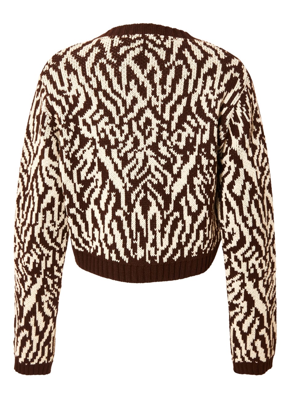 Quiz Brown Zebra Print Cropped Cardigan