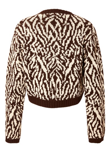Quiz Brown Zebra Print Cropped Cardigan