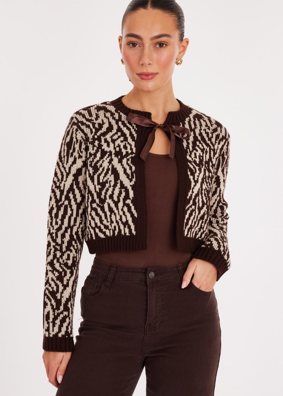 Quiz Brown Zebra Print Cropped Cardigan