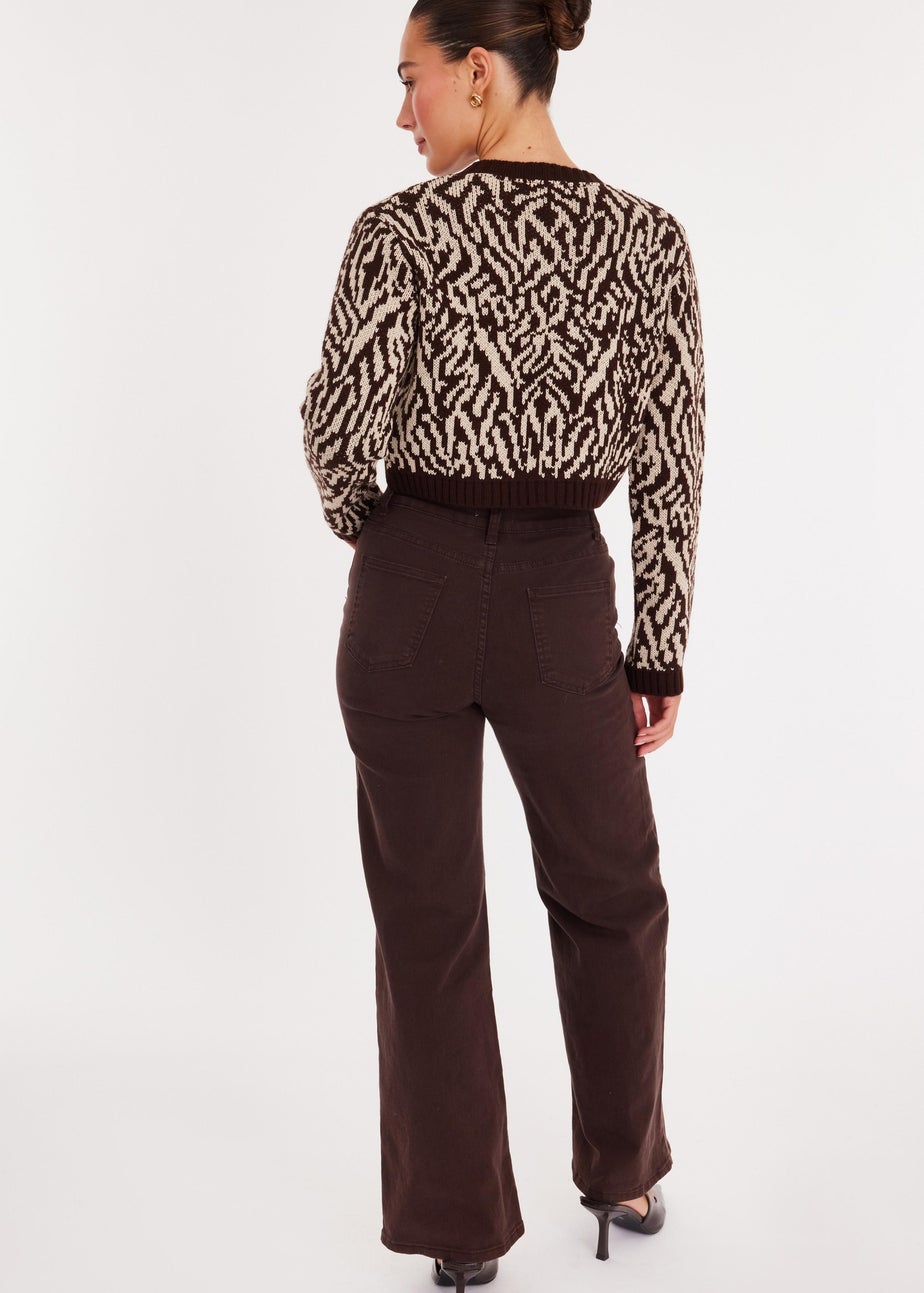 Quiz Brown Zebra Print Cropped Cardigan