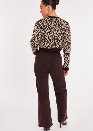 Quiz Brown Zebra Print Cropped Cardigan