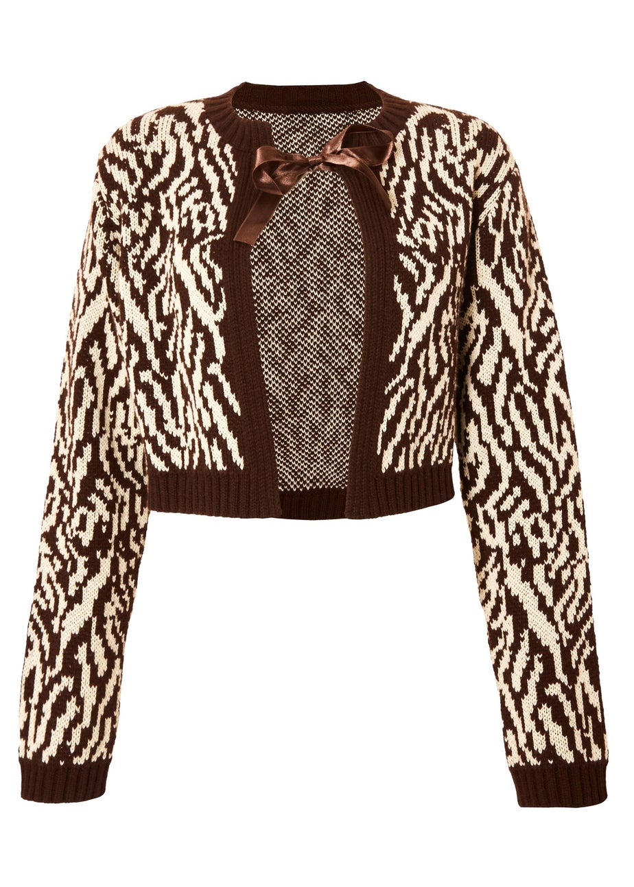 Quiz Brown Zebra Print Cropped Cardigan