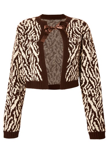 Quiz Brown Zebra Print Cropped Cardigan