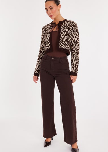 Quiz Brown Zebra Print Cropped Cardigan