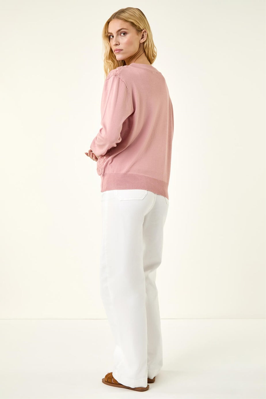 Roman Pink Floral Button V-Neck Knit Cardigan